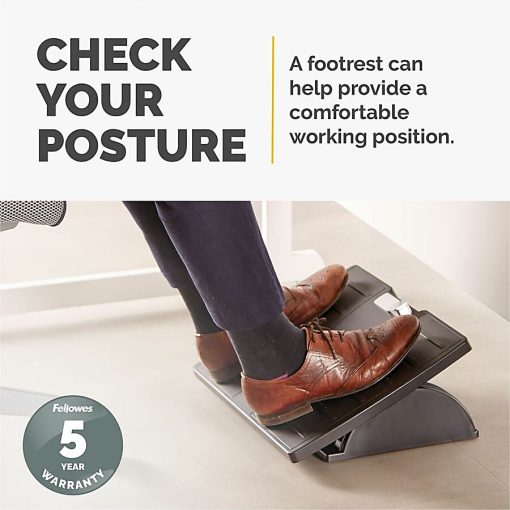 Fellowes Adjustable Locking Footrest with Microban, Black/Silver - Image 2