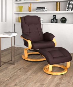 Flash Furniture Contemporary Recliner With Maple Base Ottoman, Brown/Maple