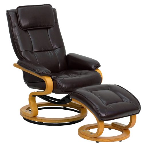 Flash Furniture Contemporary Recliner With Maple Base Ottoman, Brown/Maple - Image 2