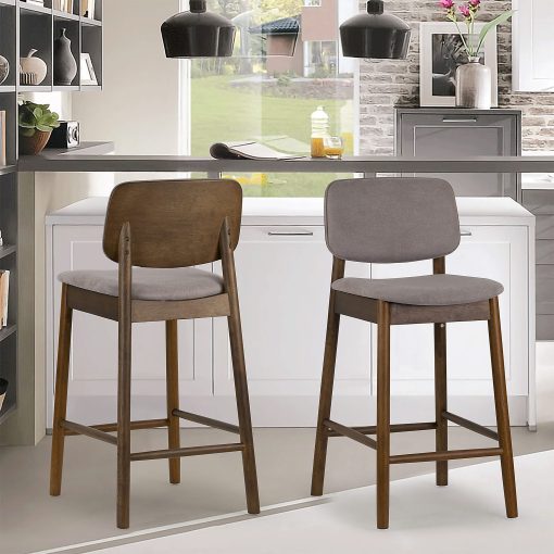 Glamour Home Azura Fabric Counter-Height Stools With Backs, Gray/Walnut, Set Of 2 Stools - Image 2