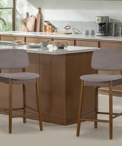 Glamour Home Azura Fabric Counter-Height Stools With Backs, Gray/Walnut, Set Of 2 Stools