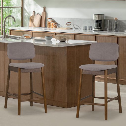 Glamour Home Azura Fabric Counter-Height Stools With Backs, Gray/Walnut, Set Of 2 Stools