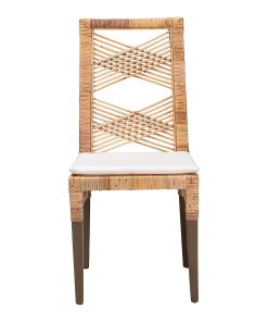 bali & pari Poltak Modern Bohemian Dining Chair, White/Natural Brown 2