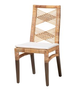 bali & pari Poltak Modern Bohemian Dining Chair, White/Natural Brown