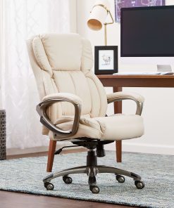 Serta® Works Ergonomic Bonded Leather High-Back Office Chair, American Beige/Silver
