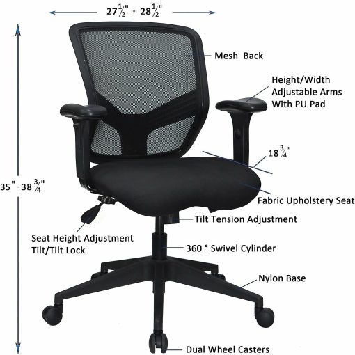 Lorell® Executive Ergonomic Mesh/Fabric Mid-Back Chair, Black - Image 2