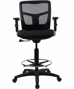 Lorell® Ratchet Ergonomic Mesh/Fabric Mid-Back Drafting Stool, Black 2