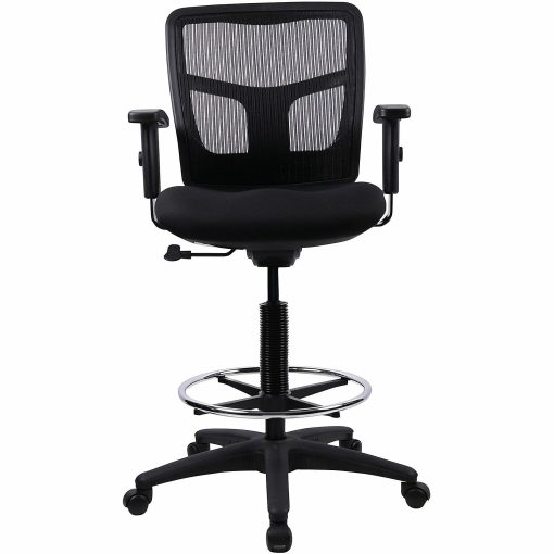 Lorell® Ratchet Ergonomic Mesh/Fabric Mid-Back Drafting Stool, Black - Image 2