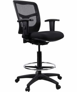 Lorell® Ratchet Ergonomic Mesh/Fabric Mid-Back Drafting Stool, Black