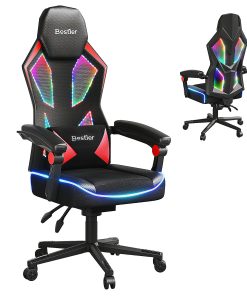 Bestier Ergonomic Gaming Chair With Integrated LED Lights, Black/Red 2