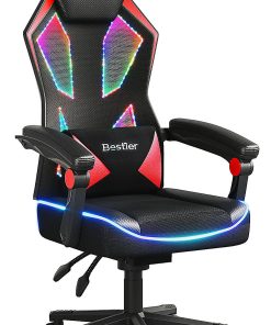 Bestier Ergonomic Gaming Chair With Integrated LED Lights, Black/Red