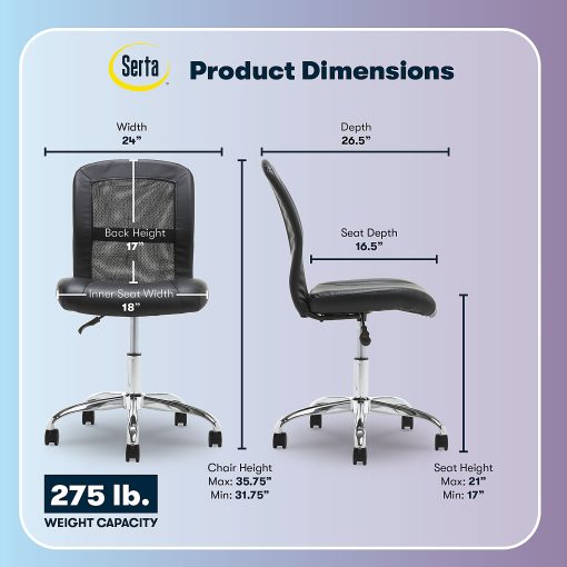 Serta® Essentials Mid-Back Computer Chair, Ingenuity Black/Chrome - Image 2