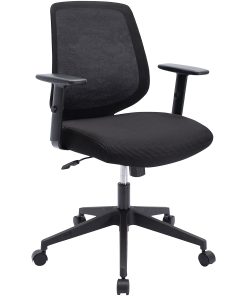 LYS Mid-Back Task Chair - Fabric Seat - Mid Back - 5-star Base - Black - Armrest - 1 Each