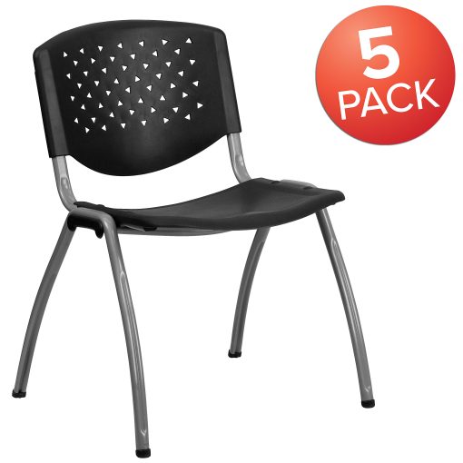 Flash Furniture HERCULES Series Plastic Stack Chairs, Black, Set Of 5 Chairs - Image 2