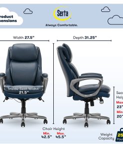 Serta® Smart Layers™ Arlington AIR™ Ergonomic Bonded Leather High-Back Executive Chair, Navy/Silver 2