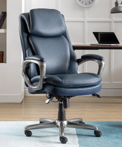 Serta® Smart Layers™ Arlington AIR™ Ergonomic Bonded Leather High-Back Executive Chair, Navy/Silver